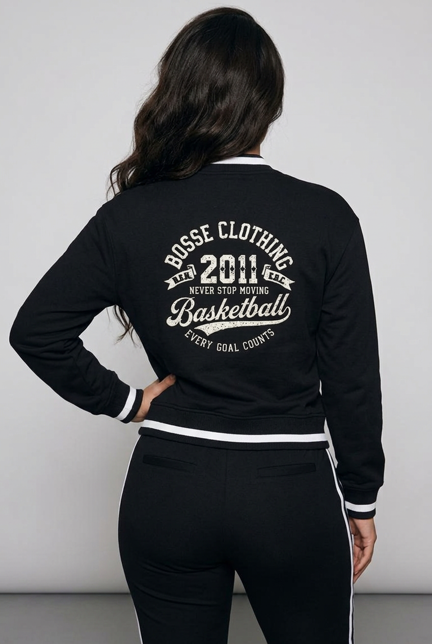 Bosse Basketball Contrast Piping Zip Bomber Jacket