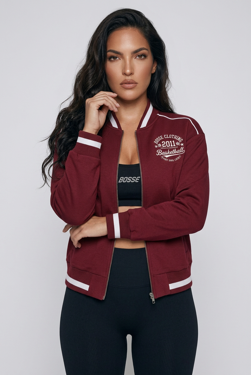 Bosse Basketball Contrast Piping Zip Bomber Jacket