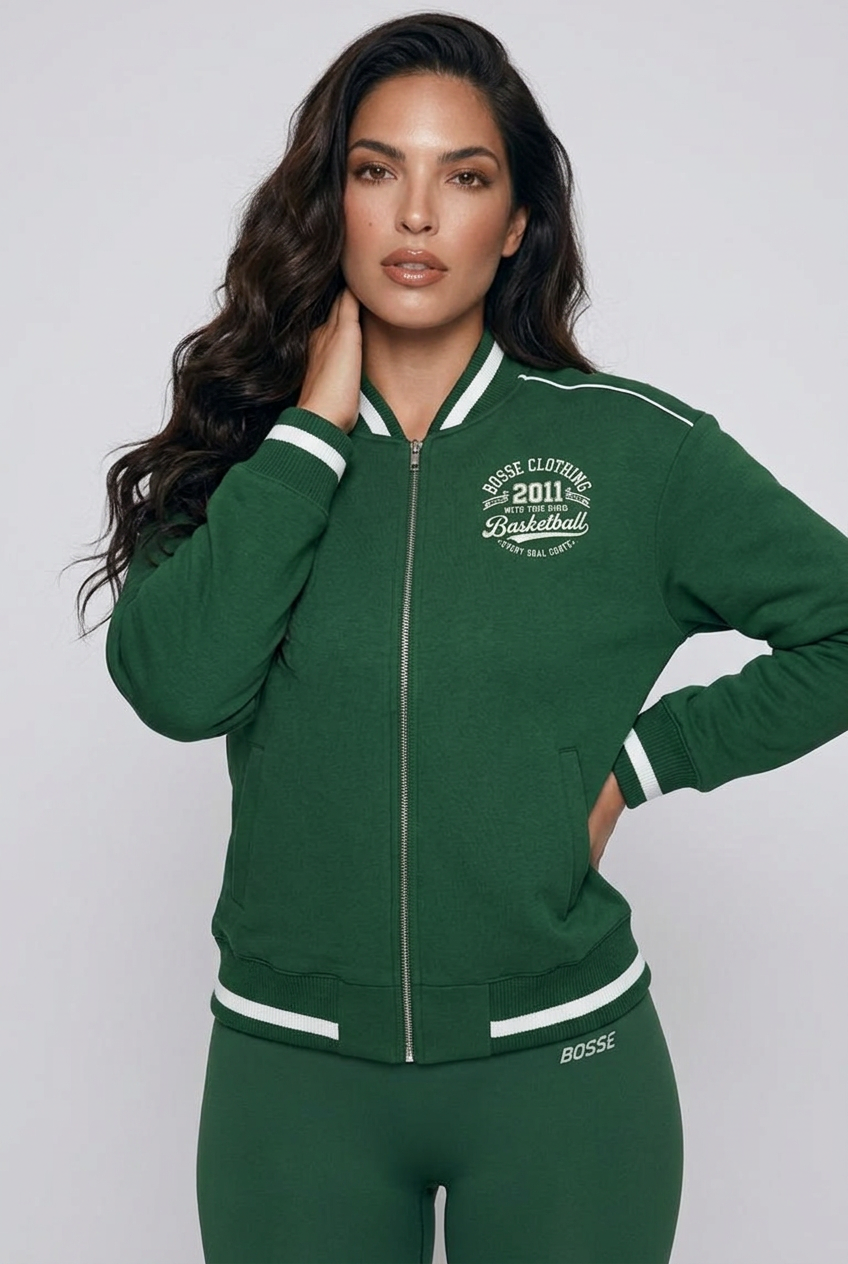 Bosse Basketball Contrast Piping Zip Bomber Jacket