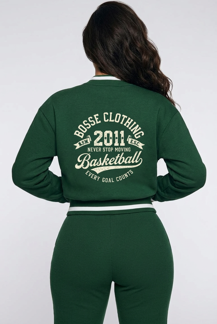 Bosse Basketball Contrast Piping Zip Bomber Jacket
