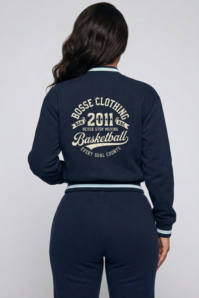 Bosse Basketball Contrast Piping Zip Bomber Jacket