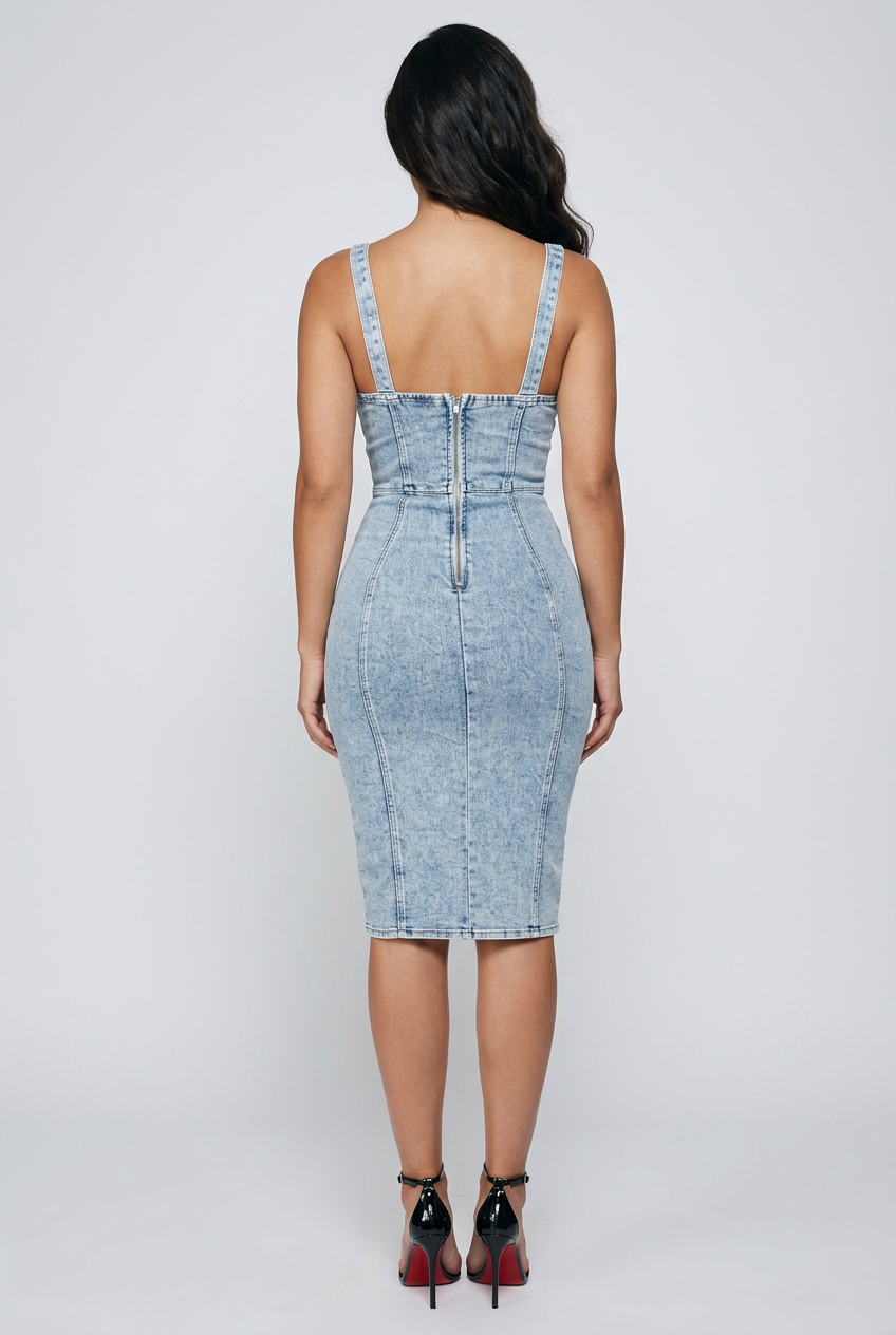 Jodie Side Slit Washed Scoop Neck Denim Dress (2 Colors)