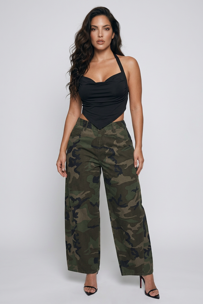 Bosse Oversized Camo Barrel Leg Cargo Pants