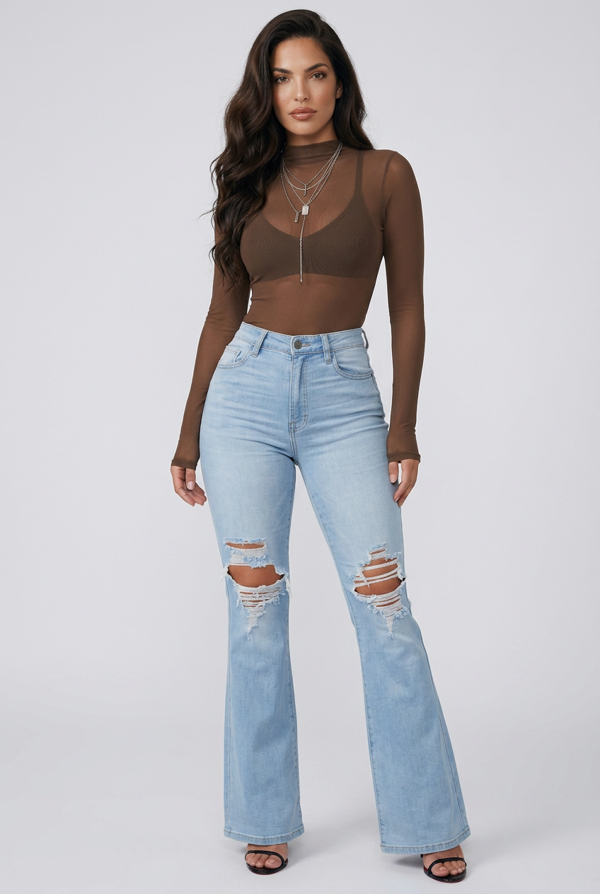 Sheena Mock Neck Long Sleeve Sheer Top (6 Colors)