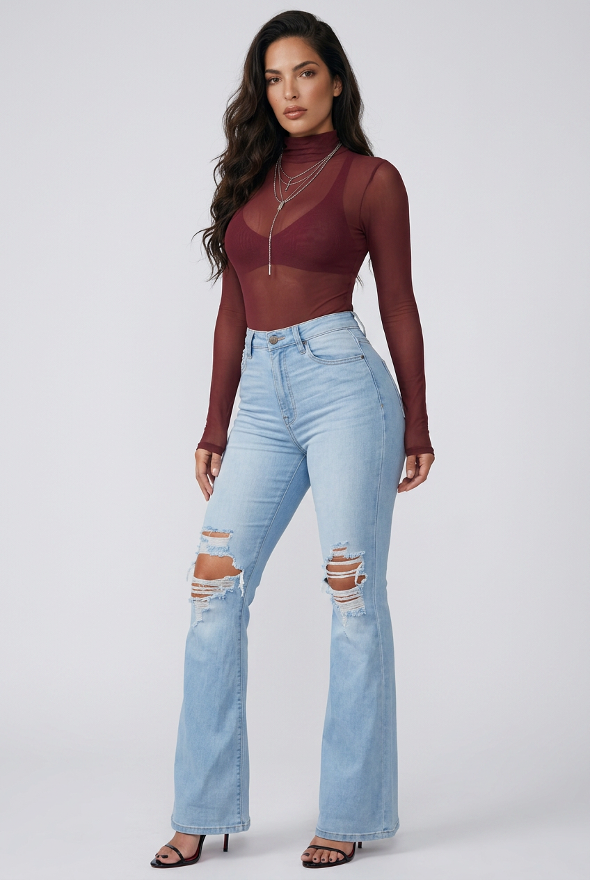Sheena Mock Neck Long Sleeve Sheer Top (6 Colors)