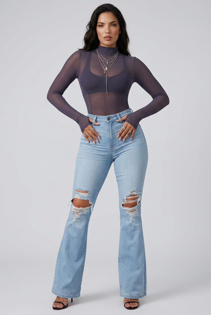 Sheena Mock Neck Long Sleeve Sheer Top (6 Colors)