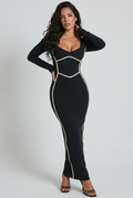 Contrast Trim Long Sleeve Bodycon Maxi Dress