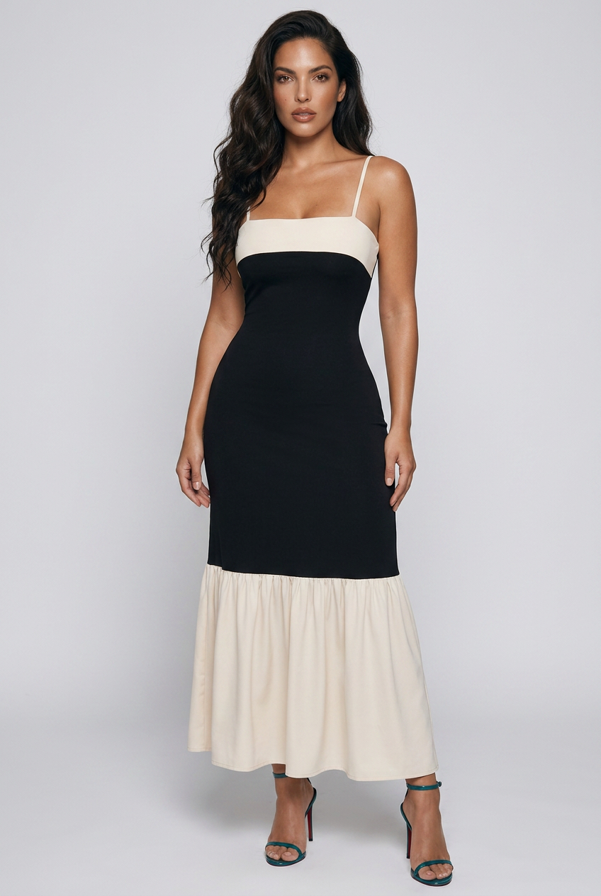 Two-Tone Spaghetti Strap Maxi Dress