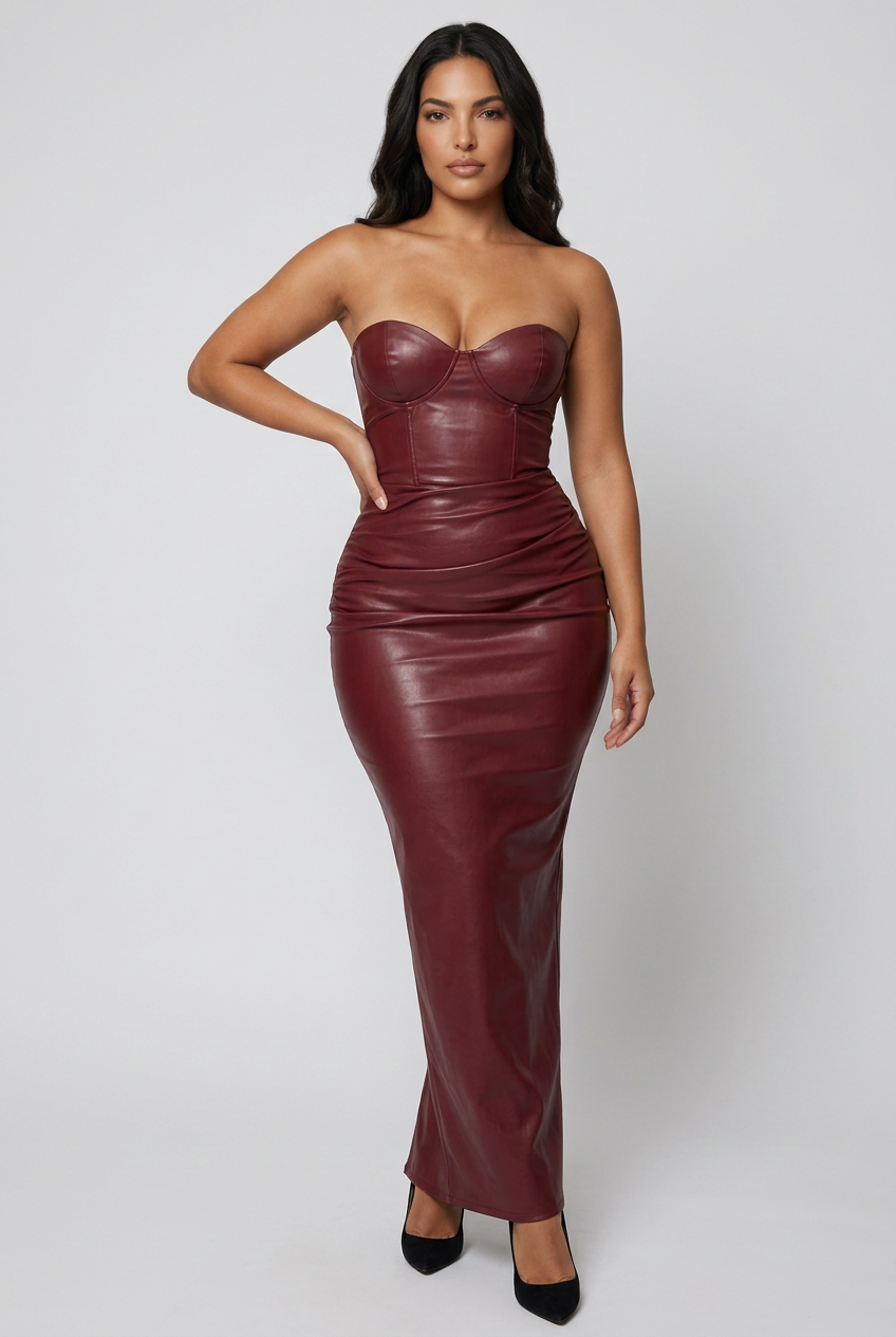 Slit Tube Leather Bodycon Maxi Dress