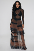 Chocolate Truffle Contrast High Waist Maxi Skirt