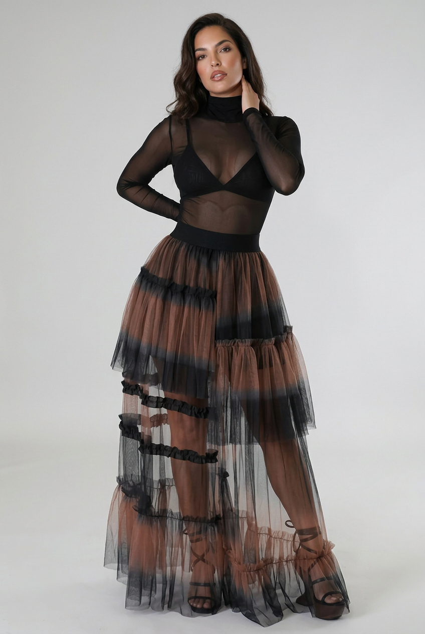 Chocolate Truffle Contrast High Waist Maxi Skirt