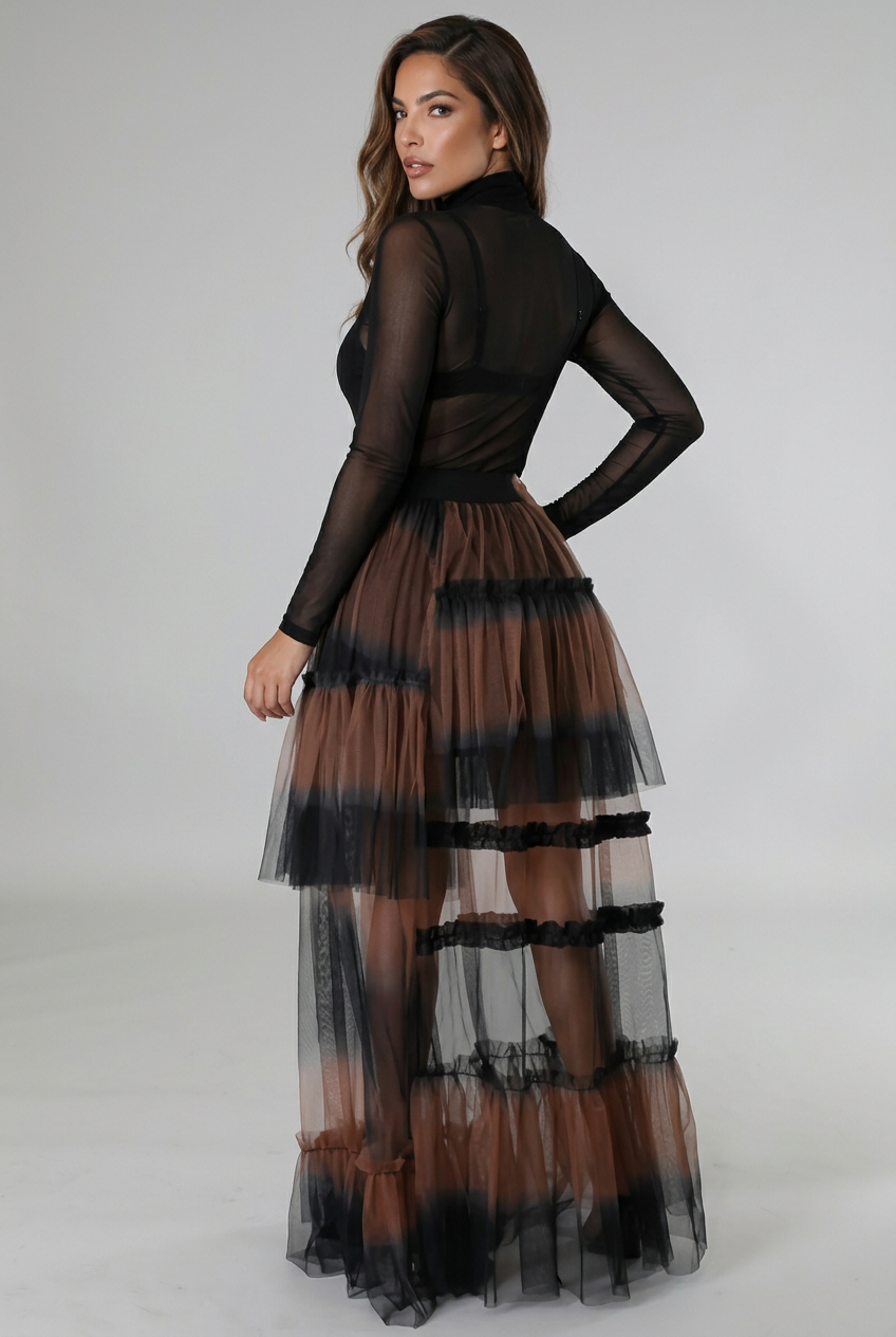 Chocolate Truffle Contrast High Waist Maxi Skirt