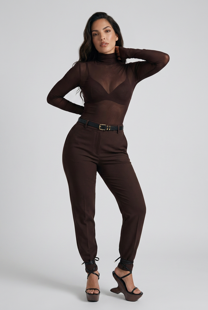 Sheer Mesh Turtleneck Top
