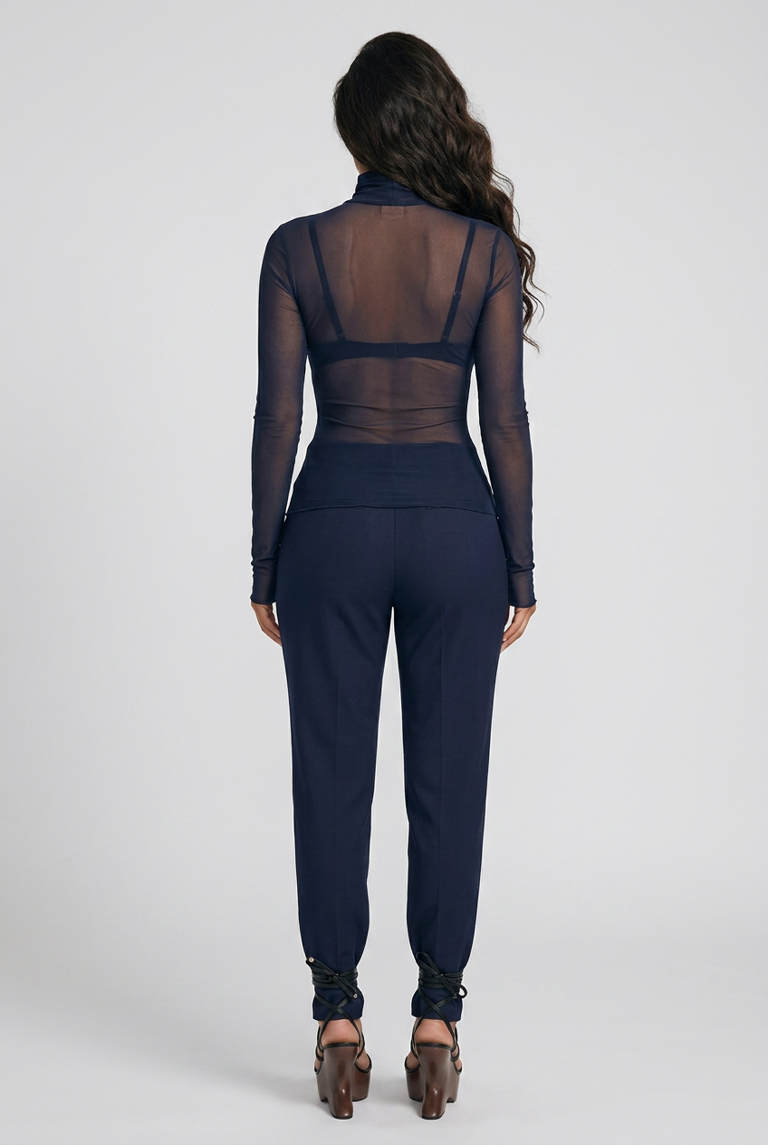 Sheer Mesh Turtleneck Top