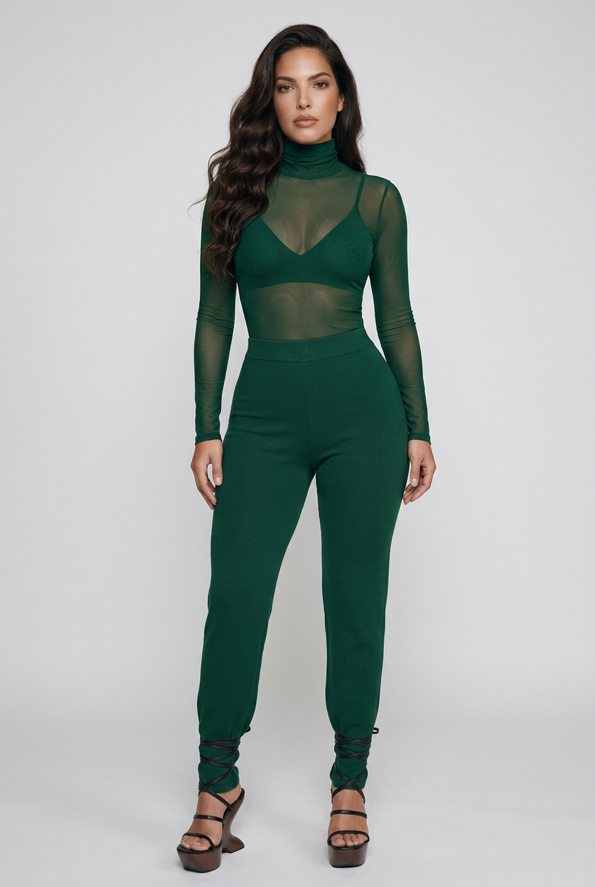 Sheer Mesh Turtleneck Top