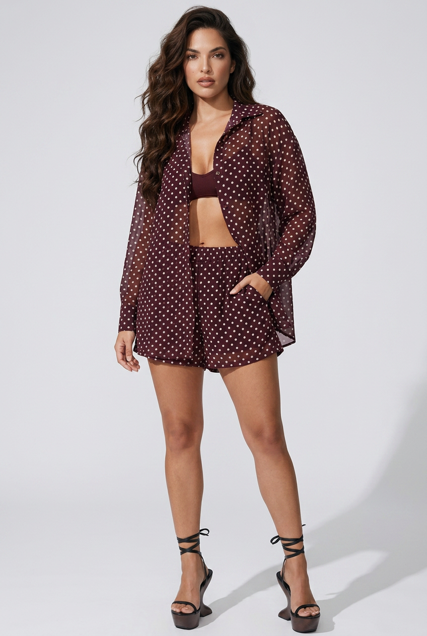 Polka Dot Button Up Shirt and Shorts Set