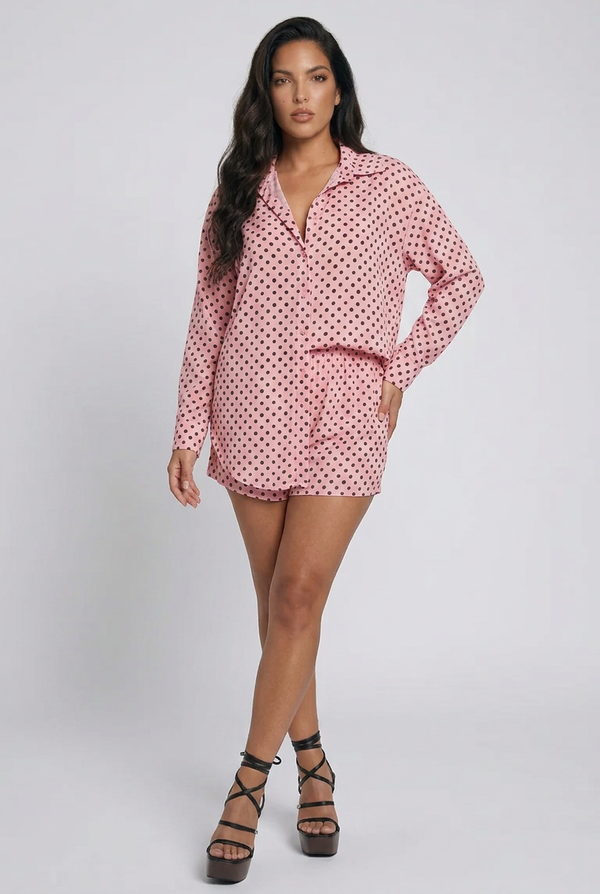 Polka Dot Button Up Shirt and Shorts Set