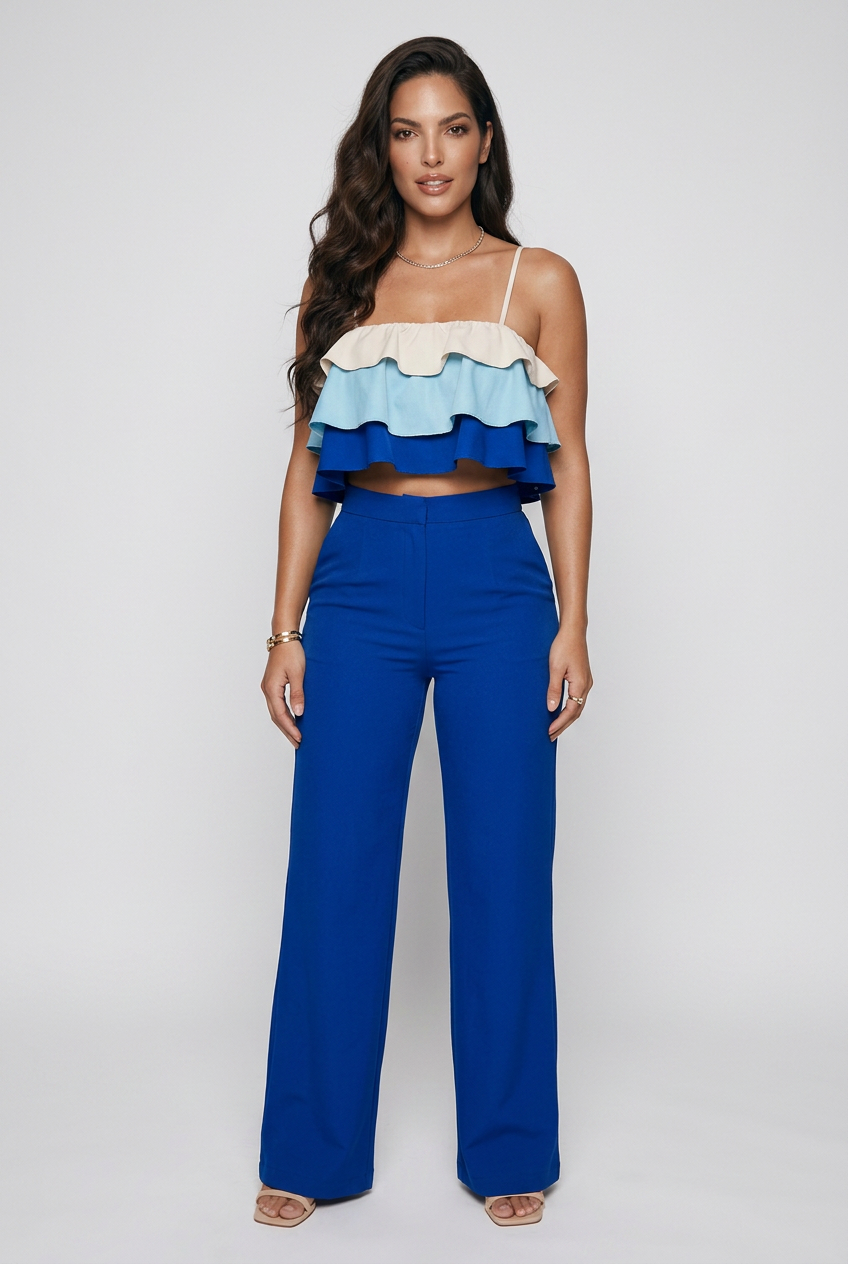 Layered Ruffle Crop Top and Pants Set