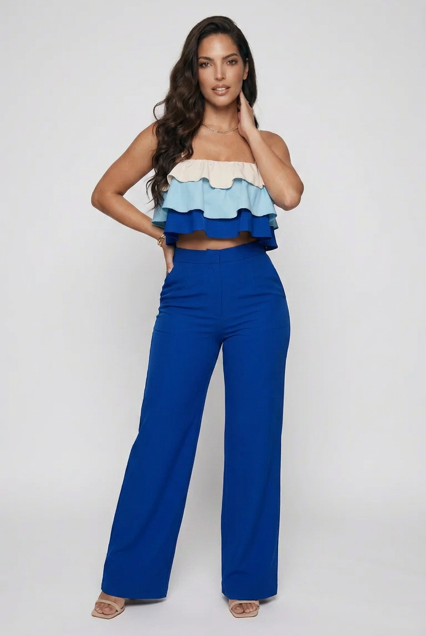 Layered Ruffle Crop Top and Pants Set