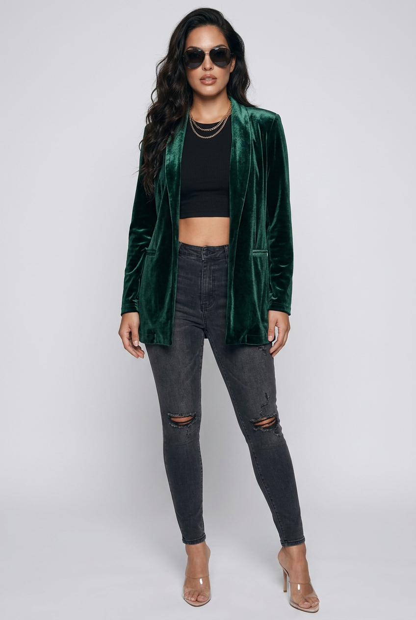 Bria Button Up Long Sleeve Velour Blazer