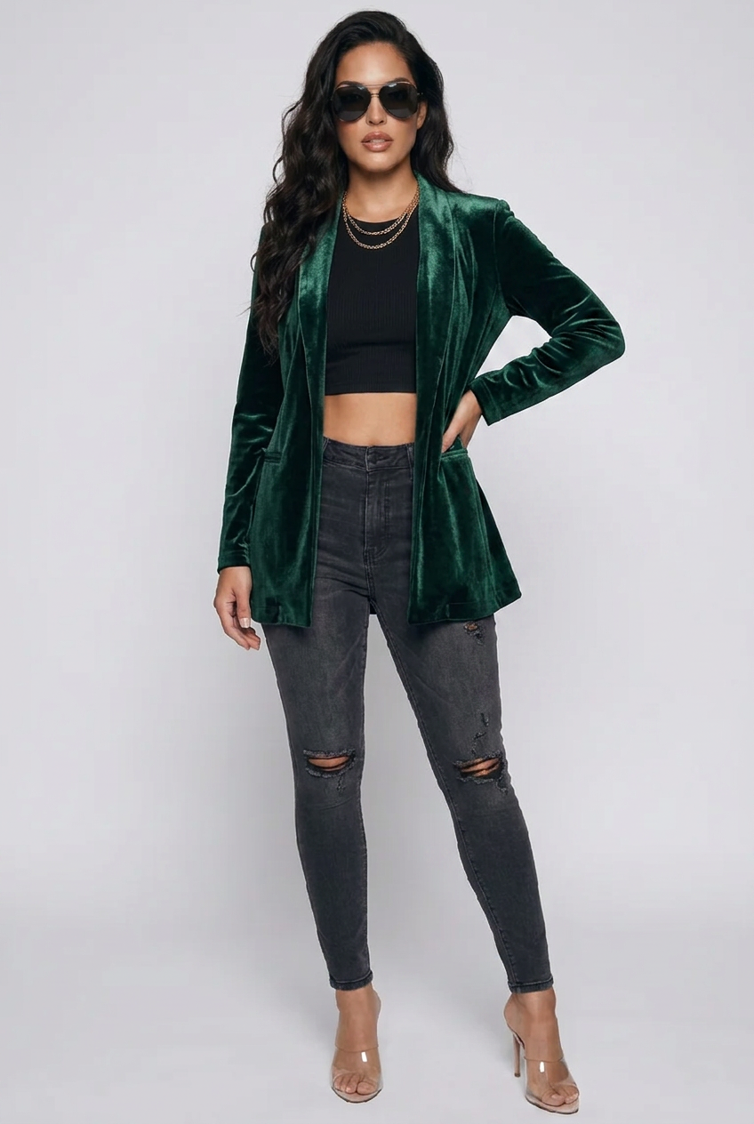 Bria Button Up Long Sleeve Velour Blazer