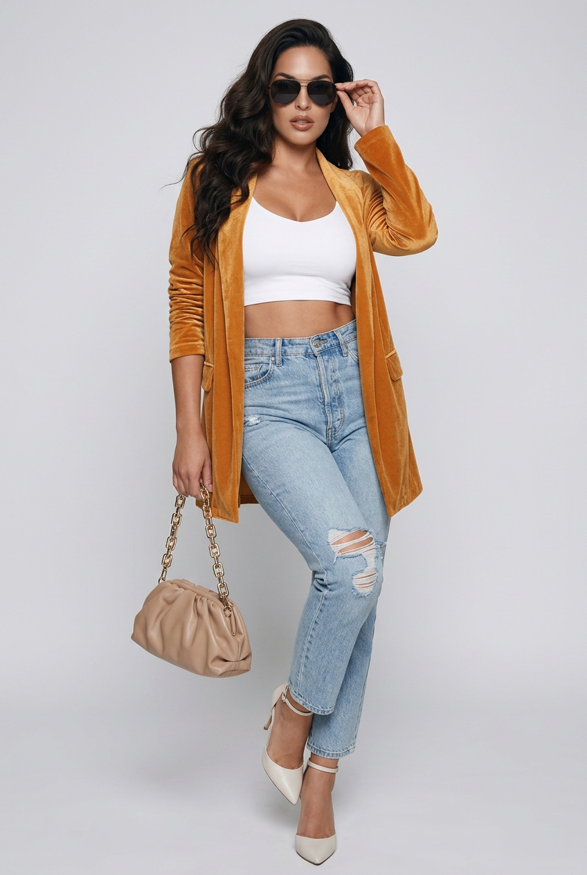 Bria Button Up Long Sleeve Velour Blazer