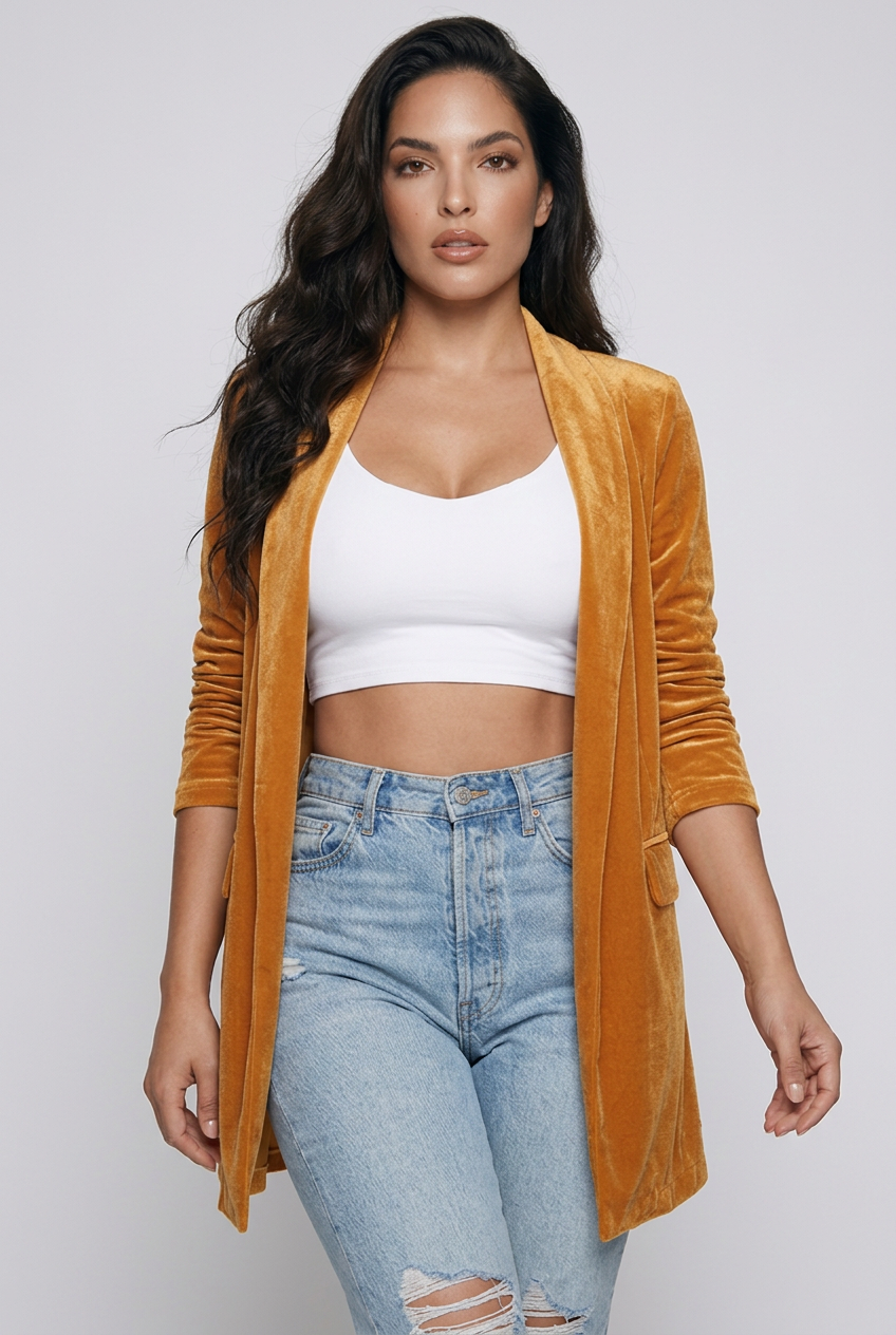 Bria Button Up Long Sleeve Velour Blazer