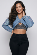 Studded One Button Cropped Denim Top