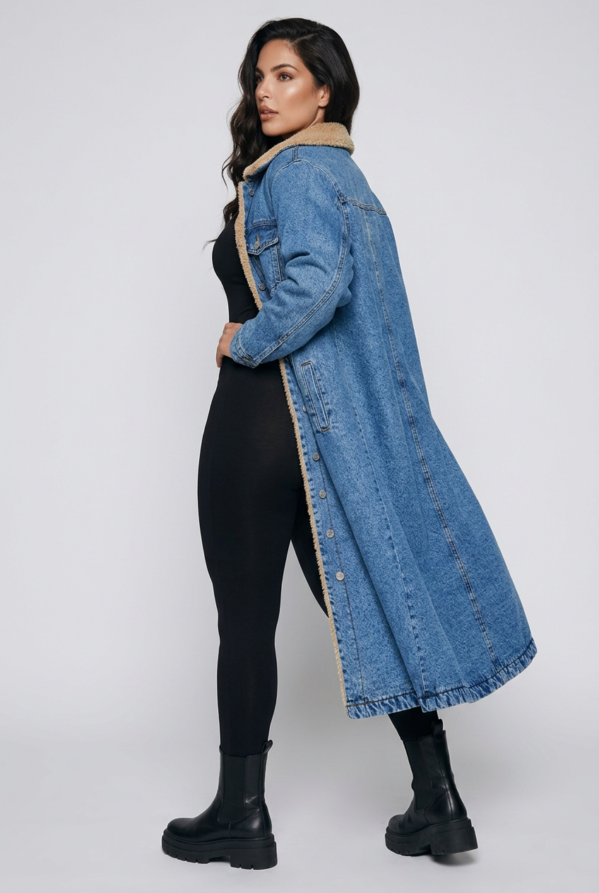 Sherpa Lined Longline Denim Jacket