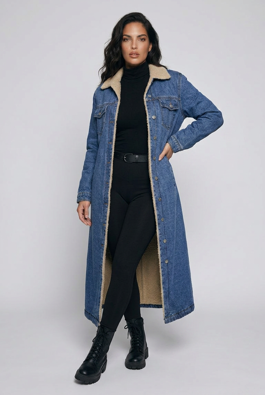 Sherpa Lined Longline Denim Jacket