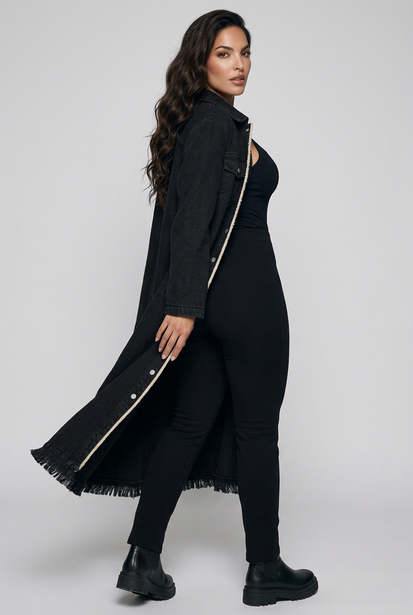 Sherpa Lined Longline Denim Jacket