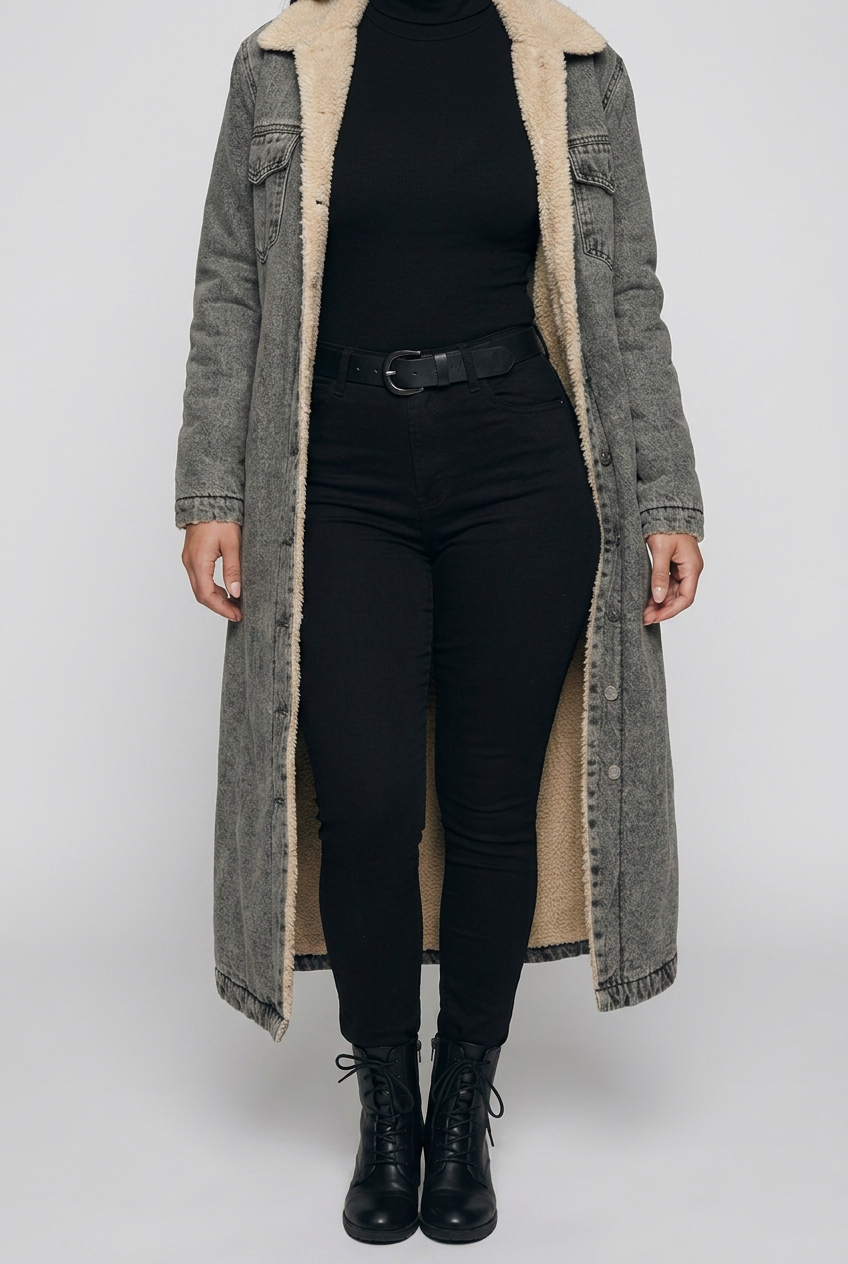 Sherpa Lined Longline Denim Jacket