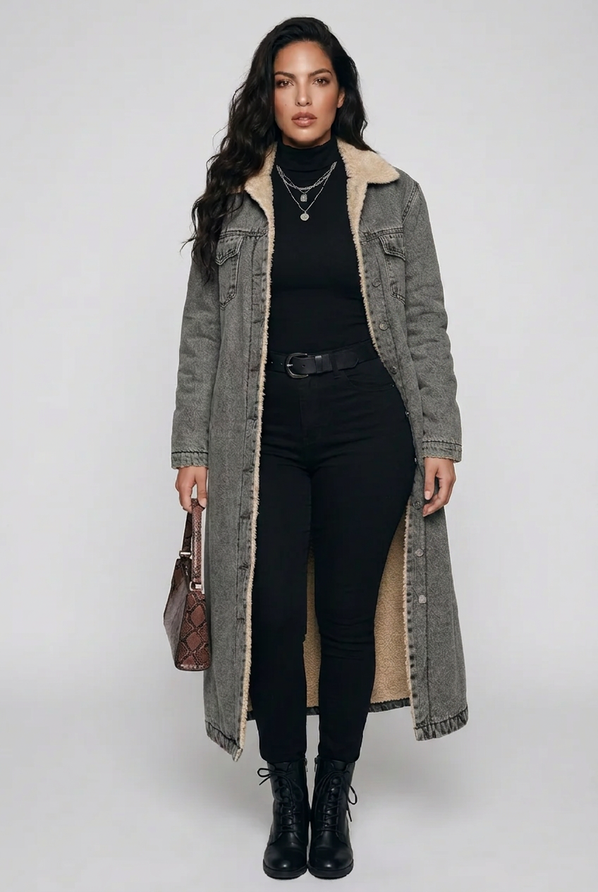 Sherpa Lined Longline Denim Jacket