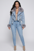 Full Size Faux Fur Collar Denim Jacket Plus Size