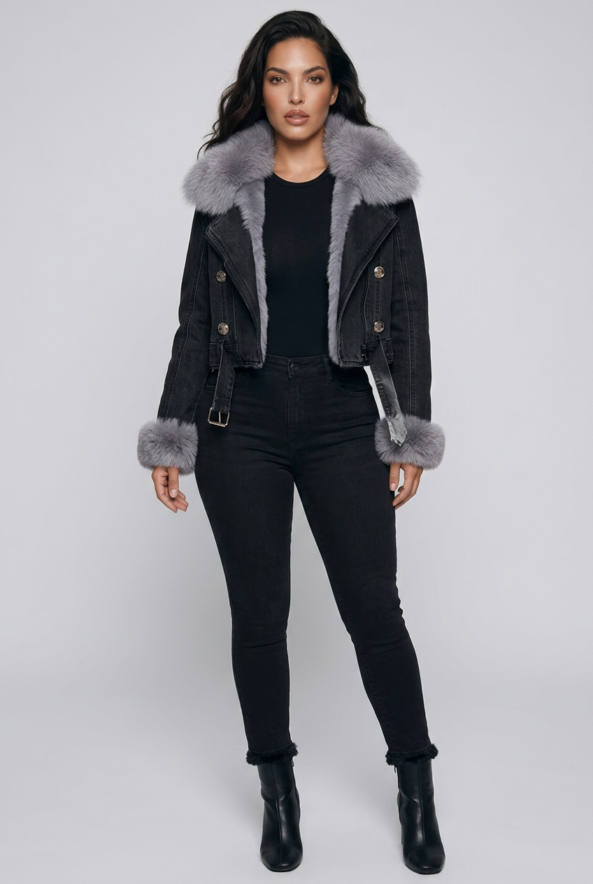 Full Size Faux Fur Collar Denim Jacket Plus Size