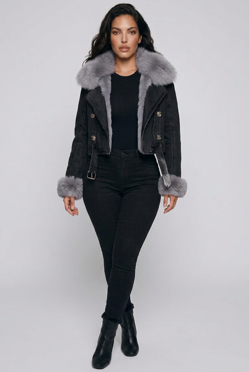 Full Size Faux Fur Collar Denim Jacket Plus Size