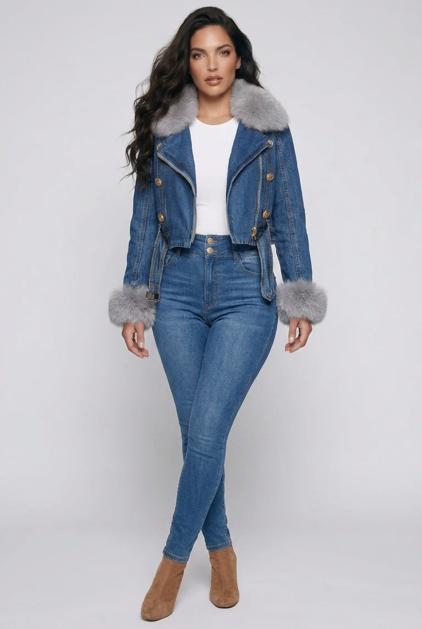 Full Size Faux Fur Collar Denim Jacket Plus Size