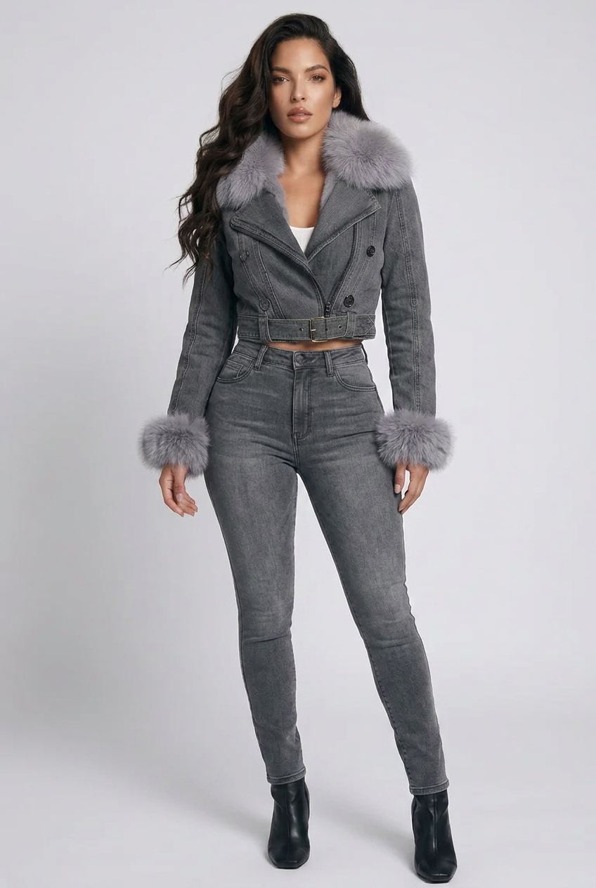 Full Size Faux Fur Collar Denim Jacket Plus Size