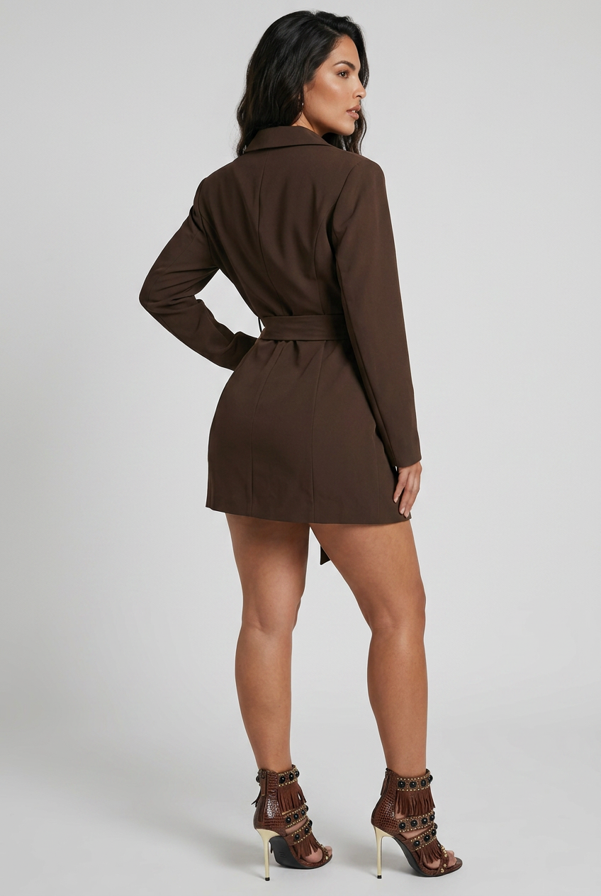 Lapel Collar Tie Waist Blazer