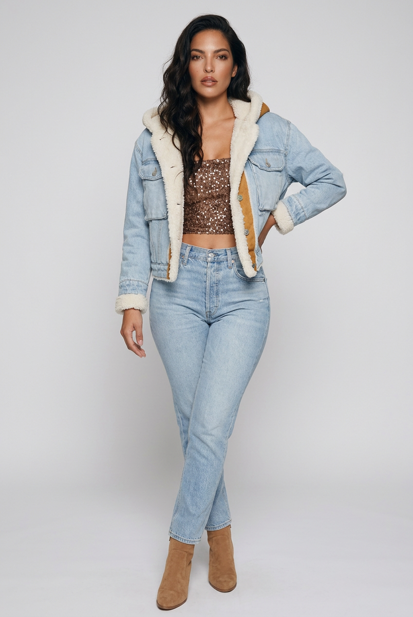 Corrin Contrast Raw Hem Hooded Denim Jacket