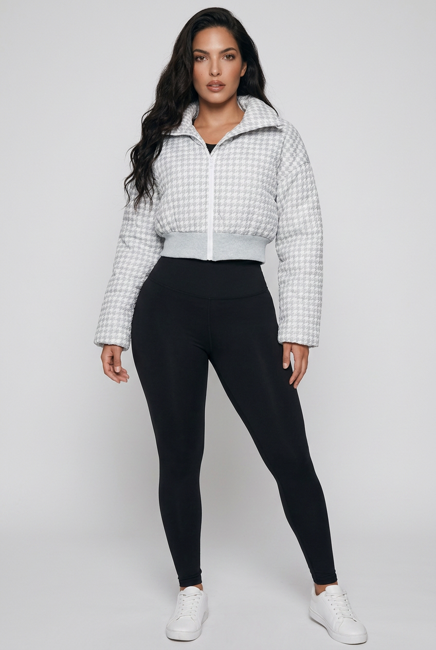 Regan Houndstooth Zip-Up Jacket