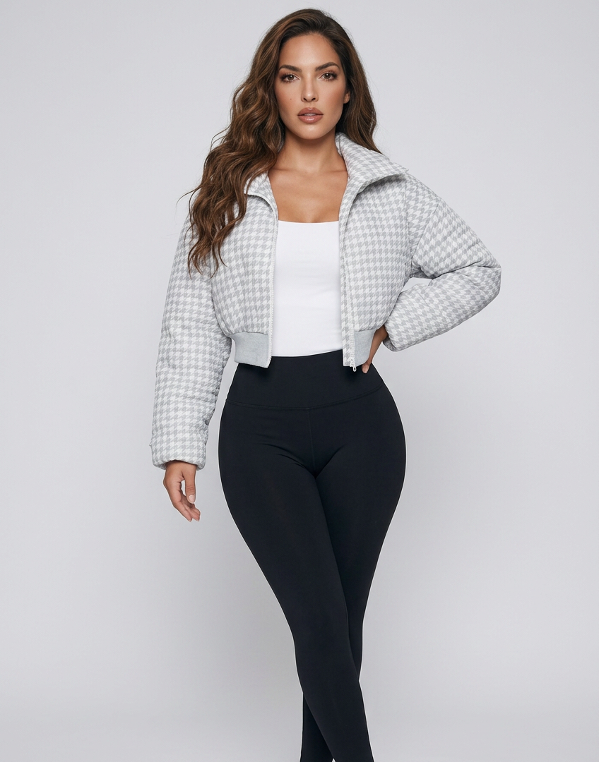 Regan Houndstooth Zip-Up Jacket