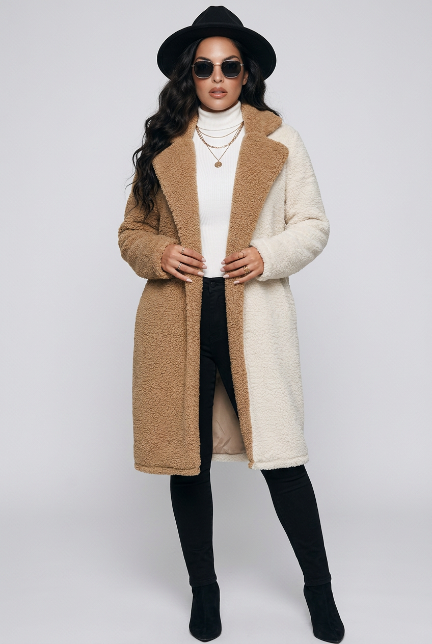 Cody Contrast Dropped Shoulder Sherpa Coat