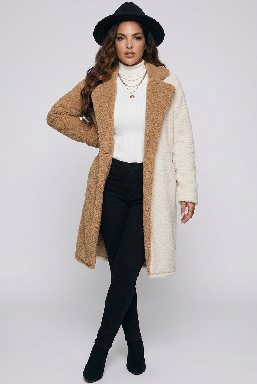 Cody Contrast Dropped Shoulder Sherpa Coat