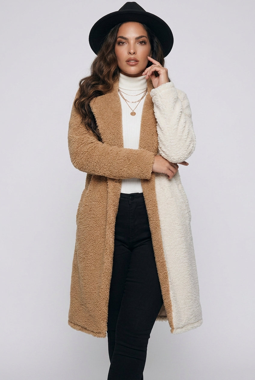 Cody Contrast Dropped Shoulder Sherpa Coat