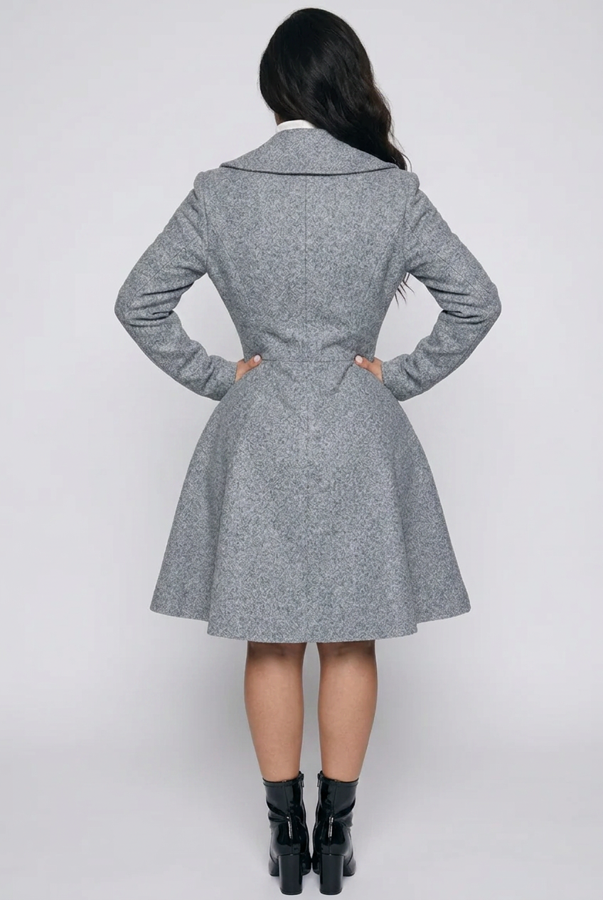 Double-Breasted Fit & Flare Wool Blend Coat
