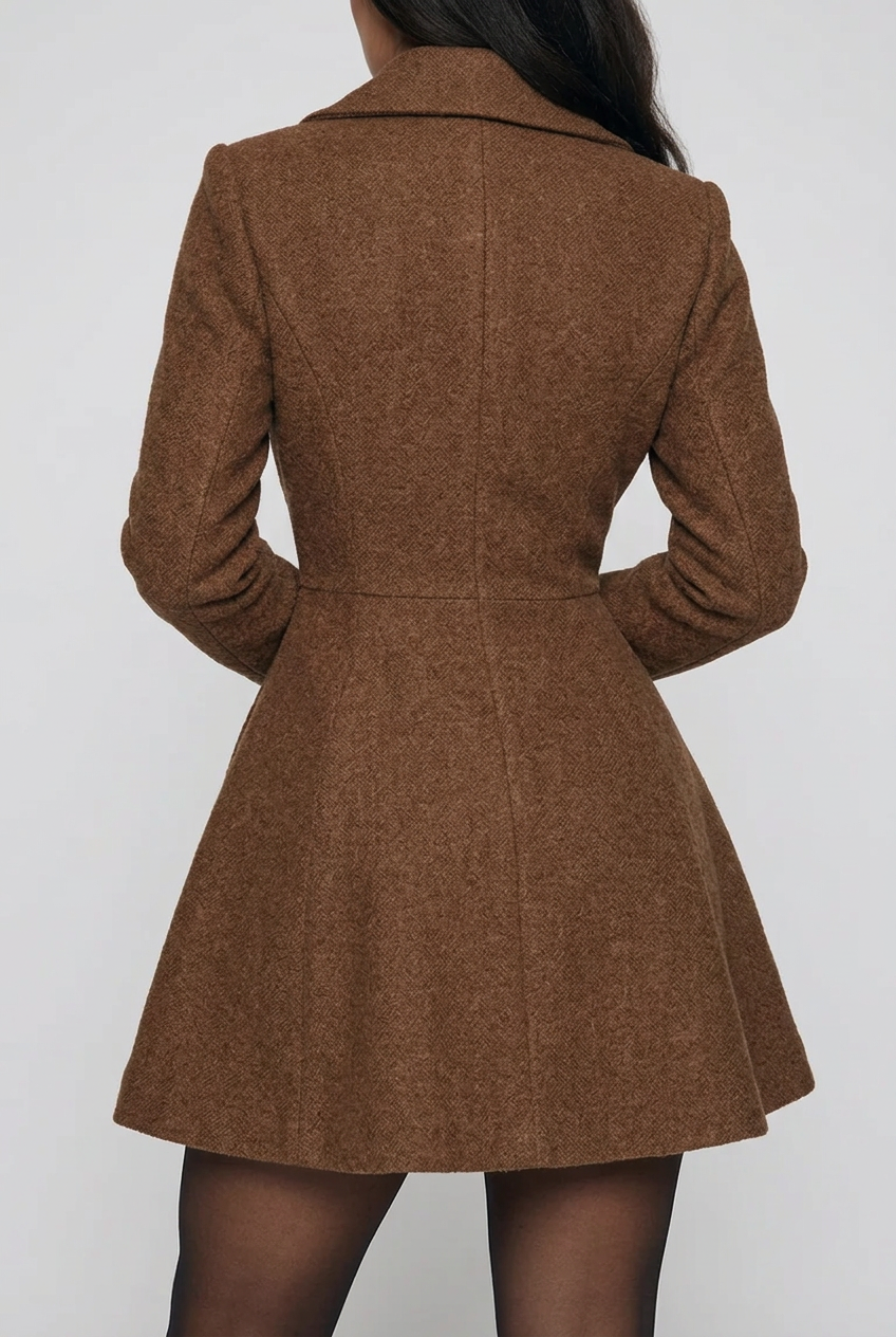 Double-Breasted Fit & Flare Wool Blend Coat