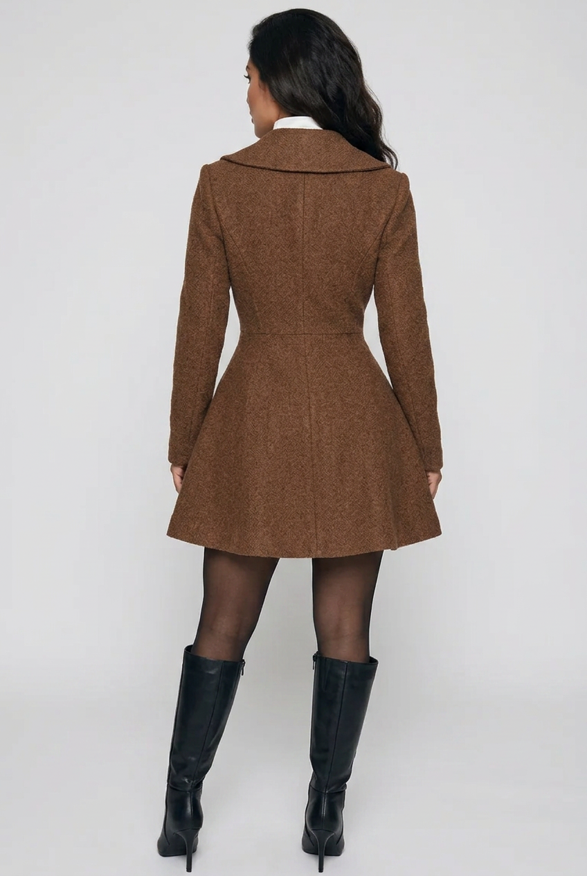 Double-Breasted Fit & Flare Wool Blend Coat