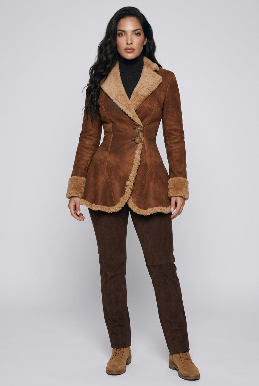 Vintage Suede Sherpa Trimmed Winter Coat
