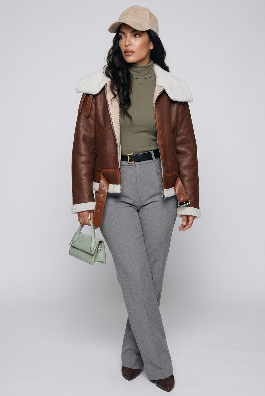 Shearling Lined Zip Up Jacket